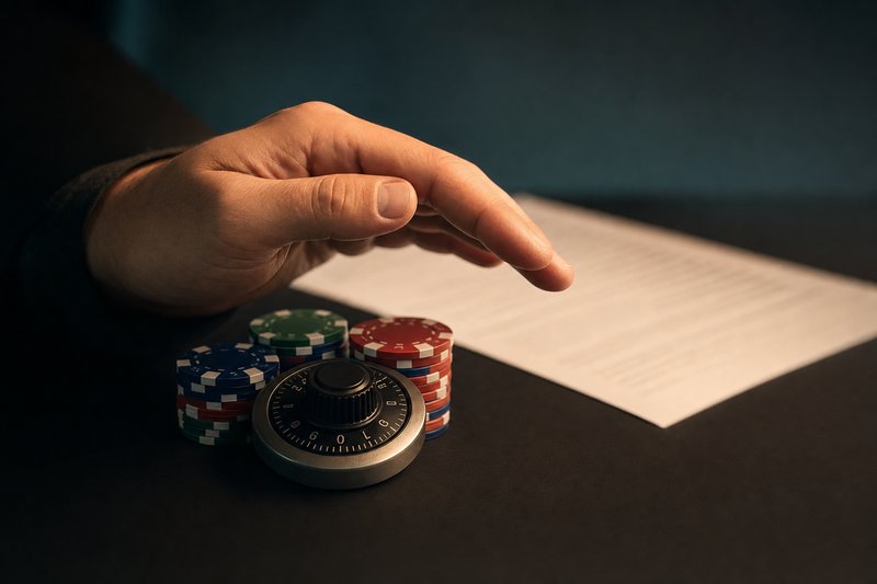 Schützende Hand über Casino-Jetons und einem Limit-Regler – Symbol für Spielerschutz